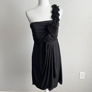 Enfocus Studio Cocktail Dress Women's 14 One Shoulder Black Draped Formal Party